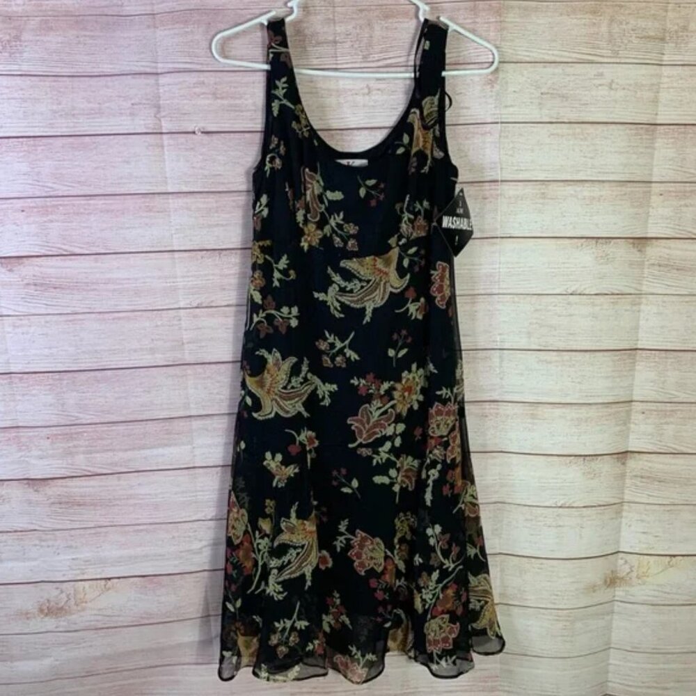 R&K Original Sleeveless Black Floral Dress Size 10